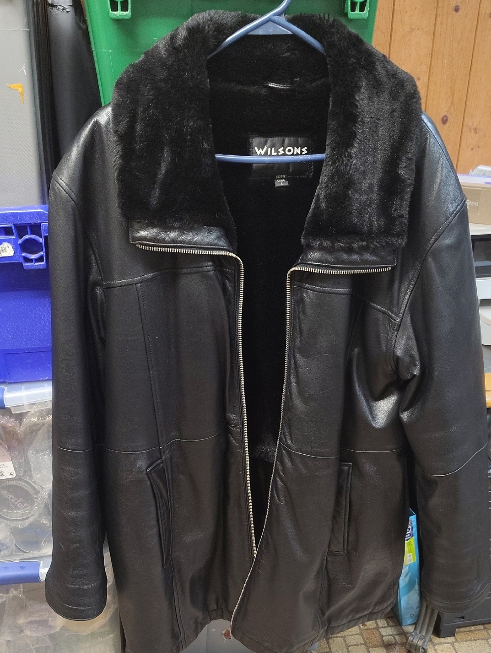Wilson Men's Black Leather Jacket with Faux-Fur Collar
